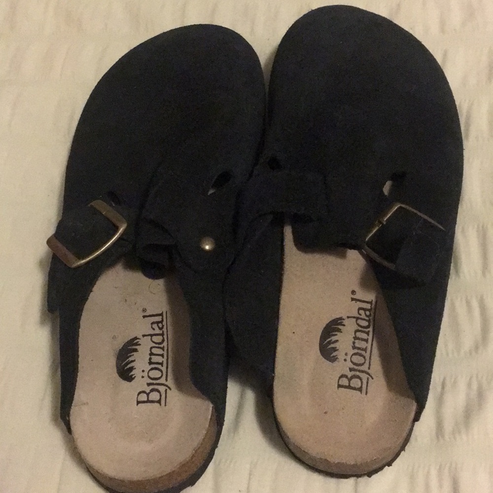 Black suede slides